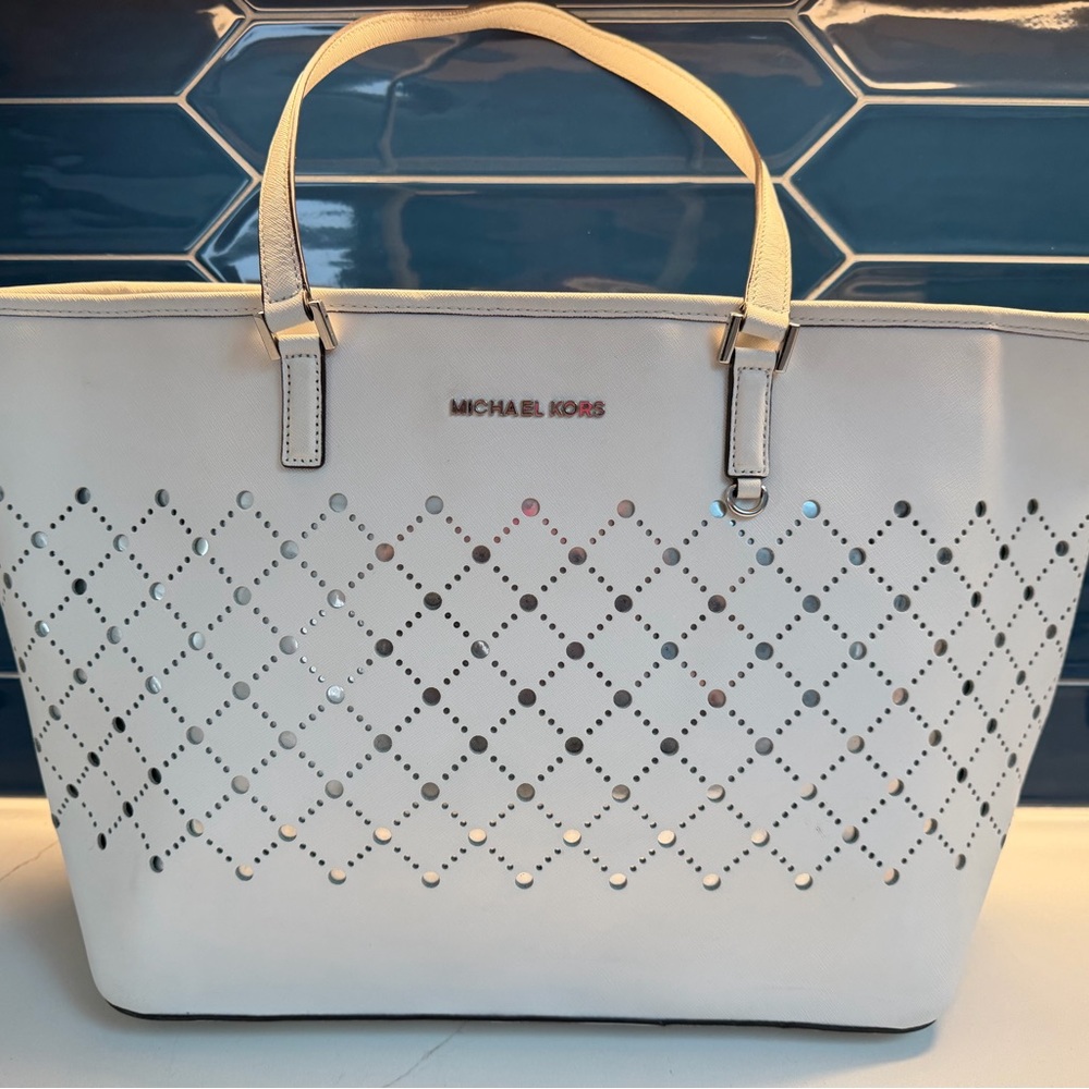 Michael Kors Cream Tote with Cutout Design